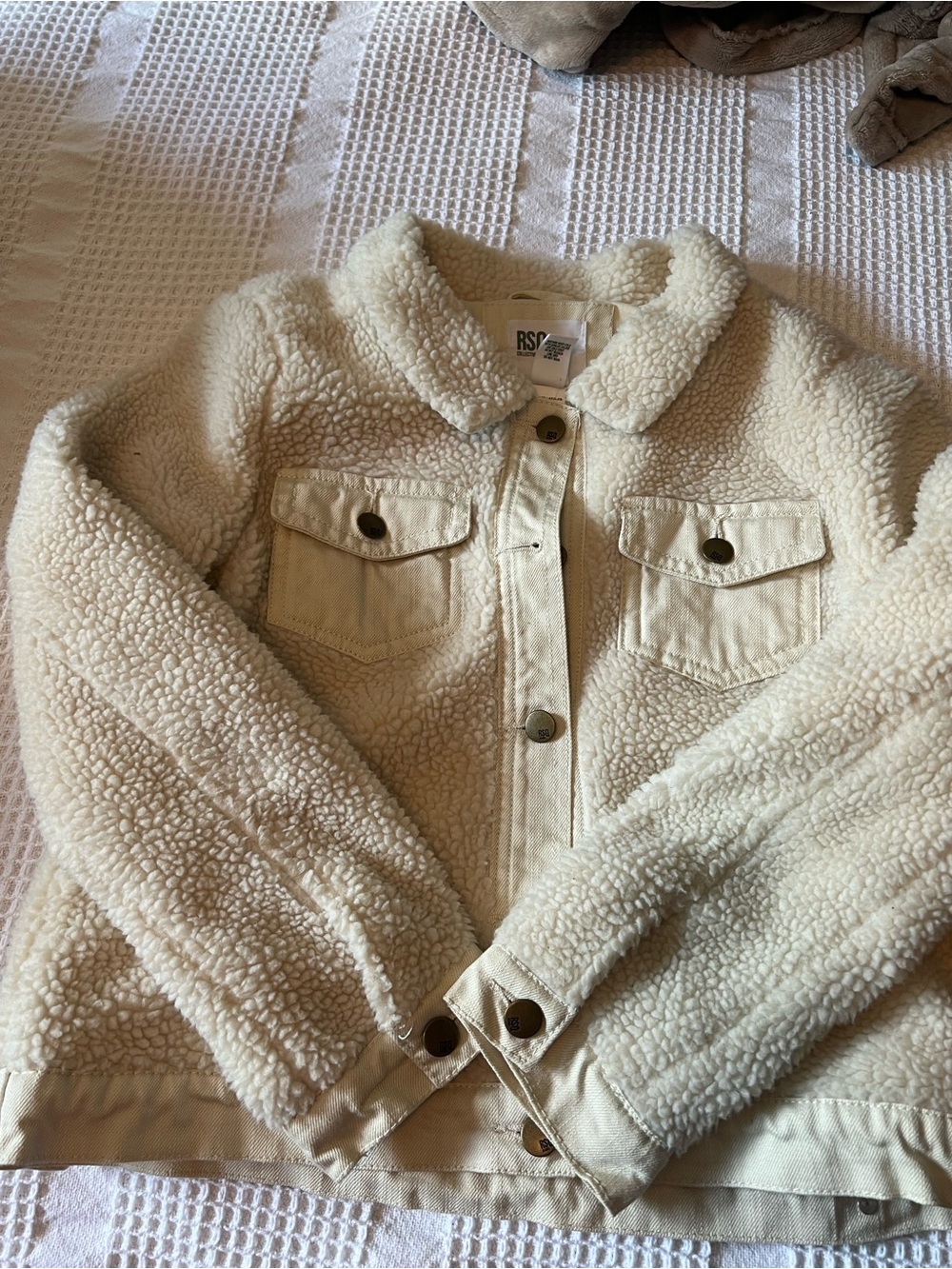 RSQ Cream Teddy Sherpa Jacket with Button Front